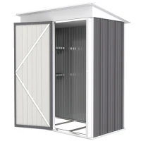 Outsunny Outdoor Storage Shed, Steel Lean-to Shed with Adjustable Shelf, Lock, Gloves, 5'x3'x6', Grey(m-11)