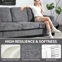 HOMCOM 3 Seater Sofa with USB Ports & Cup Holders, Chenille-Feel Upholstered Couch for Living Room, Grey(m-6)