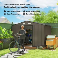 Outsunny 9.1'x6.4'x6.3' Garden Storage Shed w/ Foundation Kit Metal Tool Storage House w/ Double Doors Brown(m-4)