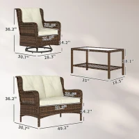 Outsunny 4 Piece Rattan Patio Furniture Set, Conversation Set with Swivel Glider Chairs Table Loveseat for Garden, Patio, Cream(m-3)