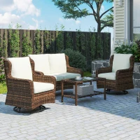 Outsunny 4 Piece Rattan Patio Furniture Set, Conversation Set with Swivel Glider Chairs Table Loveseat for Garden, Patio, Cream(m-8)