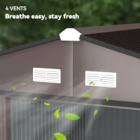 Outsunny 11' x 9' Metal Storage Shed Garden Tool House with Double Sliding Doors, 4 Air Vents for Backyard, Patio, Brown(m-8)