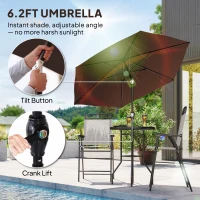 Outsunny 4 Piece Outdoor Bar Set with Umbrella, Patio Dining Set with 2 Folding Chairs, Wave Textured Tempered Glass Table for Backyard, Garden, Deck, Poolside, Beige(m-4)