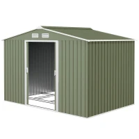 Outsunny 9.1'x6.4'x6.3' Garden Storage Shed w/ Foundation Kit Metal Tool Storage House w/ Double Doors Light Green(m-2)