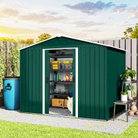 Outsunny 8' x 6' Garden Storage Shed, Metal Tool Shed with Lockable Sliding Doors Vents for Backyard Patio Lawn Gardens, Green(m-8)