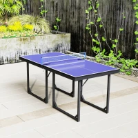 Soozier 6x3ft Compact Midsize Table Tennis Table Multi-Use Family Ping-pong Table Free Standing Folding Blue(m-10)
