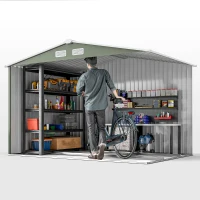 Outsunny 9' x 6' Outdoor Storage Shed, Garden Tool Metal Shed with Foundation Kit, Double Lockable Door, Air Vents and Sloping Roof, for Backyard, Patio, Lawn, Green(m-9)