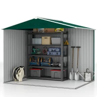 Outsunny 8' x 6' Garden Storage Shed, Metal Tool Shed with Lockable Sliding Doors Vents for Backyard Patio Lawn Gardens, Green(m-7)