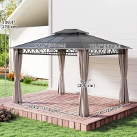 Outsunny 10' x 12' Outdoor Gazebo Canopy, Double Roof Hardtop Gazebo with Polycarbonate Roof, Steel Frame, Nettings and Curtains, for Garden, Lawn, Backyard and Deck, Khaki(m-3)