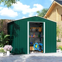 Outsunny 8' x 6' Garden Storage Shed, Metal Tool Shed with Lockable Sliding Doors Vents for Backyard Patio Lawn Gardens, Green(m-10)