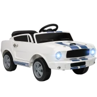 Qaba Licensed Ford Shelby GT 350 Kids Ride On Car with Remote Control, Adjustable Speed, MP3, Smooth Start, LED Lights, White(m-11)