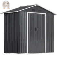 Outsunny 6.5x3.5ft Metal Garden Storage Shed for Outdoor Tool Storage with Double Sliding Doors and Vents, Dark Grey(m-11)