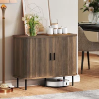 HOMCOM 35.4" Sideboard Buffet Cabinet with Storage, Nordic Coffee Bar Cabinet with Slatted Tambour Doors and Metal Legs, Walnut(m-10)