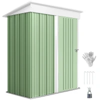 Outsunny Outdoor Storage Shed, Steel Lean-to Shed with Adjustable Shelf, Lock, Gloves, 5'x3'x6', Green(m-2)