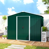Outsunny 8' x 6' Garden Storage Shed, Metal Tool Shed with Lockable Sliding Doors Vents for Backyard Patio Lawn Gardens, Green(m-9)