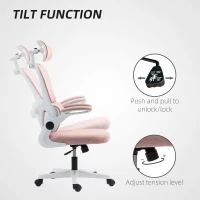 HOMCOM Mesh Office Chair, Ergonomic Desk Chair with Flip-up Armrest, Rotatable Headrest, Adjustable Lumbar Support, Pink(m-10)