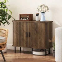 HOMCOM 35.4" Sideboard Buffet Cabinet with Storage, Nordic Coffee Bar Cabinet with Slatted Tambour Doors and Metal Legs, Walnut(m-8)