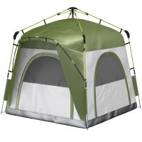 Outsunny Instant Automatic Camping Dome Tent Portable with 4 Doors and 4 Windows for 4 Person, Green(m-10)