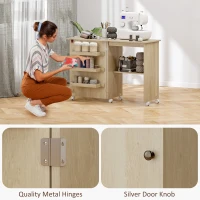HOMCOM Sewing Machine Cabinet, Folding Sewing Table with Storage Shelf, Bins and Lockable Wheels for Small Space, Nature Wood(m-9)