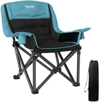 Outsunny Camping Chair for Adults, Portable Folding Camping Chair w/ Side Pockets, Cup Holders, Carry Bag, Green and Black(m-11)