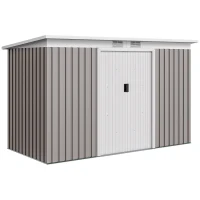 Outsunny 9' x 4' Garden Metal Storage Shed Outdoor Equipment Tool Box with Foundation Kit, Ventilation & Doors, Light Grey(m-11)