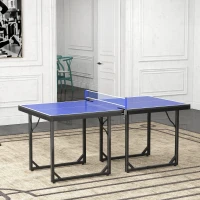 Soozier 6x3ft Compact Midsize Table Tennis Table Multi-Use Family Ping-pong Table Free Standing Folding Blue(m-7)