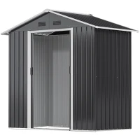 Outsunny 6.5x3.5ft Metal Garden Storage Shed for Outdoor Tool Storage with Double Sliding Doors and Vents, Dark Grey(m-2)