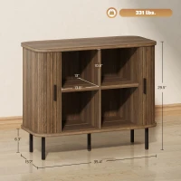 HOMCOM 35.4" Sideboard Buffet Cabinet with Storage, Nordic Coffee Bar Cabinet with Slatted Tambour Doors and Metal Legs, Walnut(m-3)