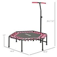 Soozier 45" Rebounder Trampoline for Adults, Quiet Bungee Rebounder with LED Lights and Adjustable Handle, Pink(m-3)