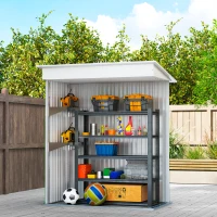 Outsunny Outdoor Storage Shed, Steel Lean-to Shed with Adjustable Shelf, Lock, Gloves, 5'x3'x6', Green(m-10)