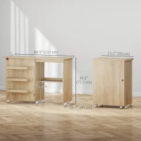HOMCOM Sewing Machine Cabinet, Folding Sewing Table with Storage Shelf, Bins and Lockable Wheels for Small Space, Nature Wood(m-3)