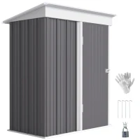 Outsunny Outdoor Storage Shed, Steel Lean-to Shed with Adjustable Shelf, Lock, Gloves, 5'x3'x6', Grey(m-2)