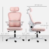 HOMCOM Mesh Office Chair, Ergonomic Desk Chair with Flip-up Armrest, Rotatable Headrest, Adjustable Lumbar Support, Pink(m-3)