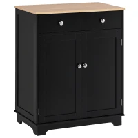 HOMCOM Sideboard Buffet Cabinet with Storage, 27" Kitchen Cabinet with Adjustable Shelf, 2 Drawers and 2 Doors, Coffee Bar Cabinet with Rubberwood Tabletop, Black(m-2)