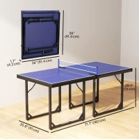 Soozier 6x3ft Compact Midsize Table Tennis Table Multi-Use Family Ping-pong Table Free Standing Folding Blue(m-3)