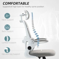 HOMCOM Mesh Office Chair, Ergonomic Desk Chair with Flip-up Armrest, Rotatable Headrest, Adjustable Lumbar Support, Grey(m-4)