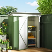Outsunny Outdoor Storage Shed, Steel Lean-to Shed with Adjustable Shelf, Lock, Gloves, 5'x3'x6', Green(m-9)