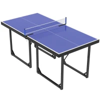 Soozier 6x3ft Compact Midsize Table Tennis Table Multi-Use Family Ping-pong Table Free Standing Folding Blue(m-11)