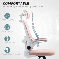HOMCOM Mesh Office Chair, Ergonomic Desk Chair with Flip-up Armrest, Rotatable Headrest, Adjustable Lumbar Support, Pink(m-4)