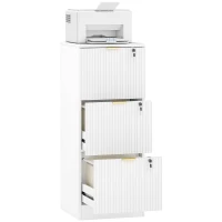 HOMCOM Lockable Filing Cabinet with 3 Fluted Drawers, File Cabinet with Adjustable Hanging Rails for A4 Letter Files, White(m-11)