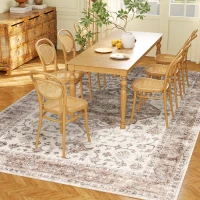 HOMCOM 8x10 Area Rug, Vintage Machine Washable Rug, Non-Slip Floor Carpet for Living Room, Bedroom, Dining Room, Tan(m-1)