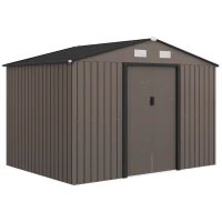 Outsunny Outdoor Shed Garden Storage Shed Tool Storage Building with 4 Vents and 2 Sliding Doors, 9 x 6 FT, Brown(m-11)