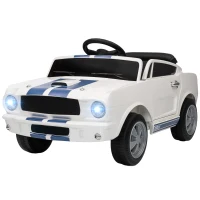 Qaba Licensed Ford Shelby GT 350 Kids Ride On Car with Remote Control, Adjustable Speed, MP3, Smooth Start, LED Lights, White(m-1)