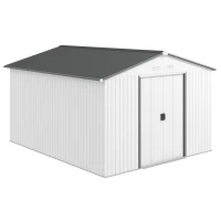 Outsunny 11' x 9' Metal Storage Shed Garden Tool House with Double Sliding Doors, 4 Air Vents for Backyard, Patio, Silver(m-11)
