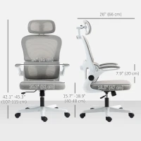 HOMCOM Mesh Office Chair, Ergonomic Desk Chair with Flip-up Armrest, Rotatable Headrest, Adjustable Lumbar Support, Grey(m-3)