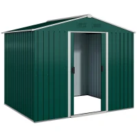Outsunny 8' x 6' Garden Storage Shed, Metal Tool Shed with Lockable Sliding Doors Vents for Backyard Patio Lawn Gardens, Green(m-11)