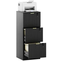 HOMCOM Lockable Filing Cabinet with 3 Fluted Drawers, File Cabinet with Adjustable Hanging Rails for A4 Letter Files, Black(m-11)