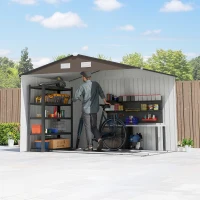 Outsunny 9.1'x6.4'x6.3' Garden Storage Shed w/ Foundation Kit Metal Tool Storage House w/ Double Doors Brown(m-10)