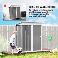 Outsunny Outdoor Storage Shed, Steel Lean-to Shed with Adjustable Shelf, Lock, Gloves, 5'x3'x6', Grey(m-6)
