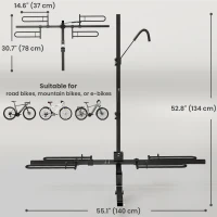 HOMCOM Hitch Bike Rack for Car, 200 lbs 2 Bike Rack with Platform Style, Safety Strap for 2" Receiver, Black(m-3)